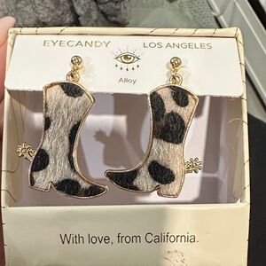 Eyecandy Los Angeles Cow Print Boot Earrings